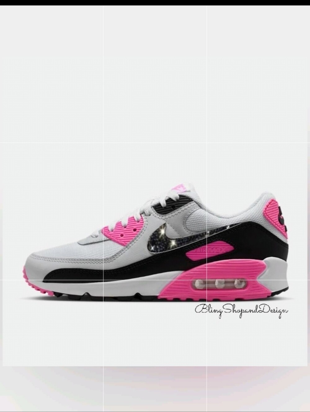 Women's Nike Air Max 90 Leather Pink Shoes Customized with Swarovski Crystals